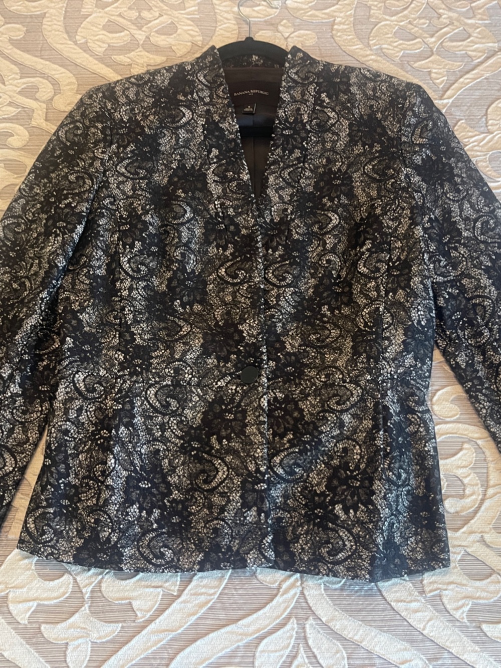 Banana Republic Black and Silver Paisley Evening Blazer